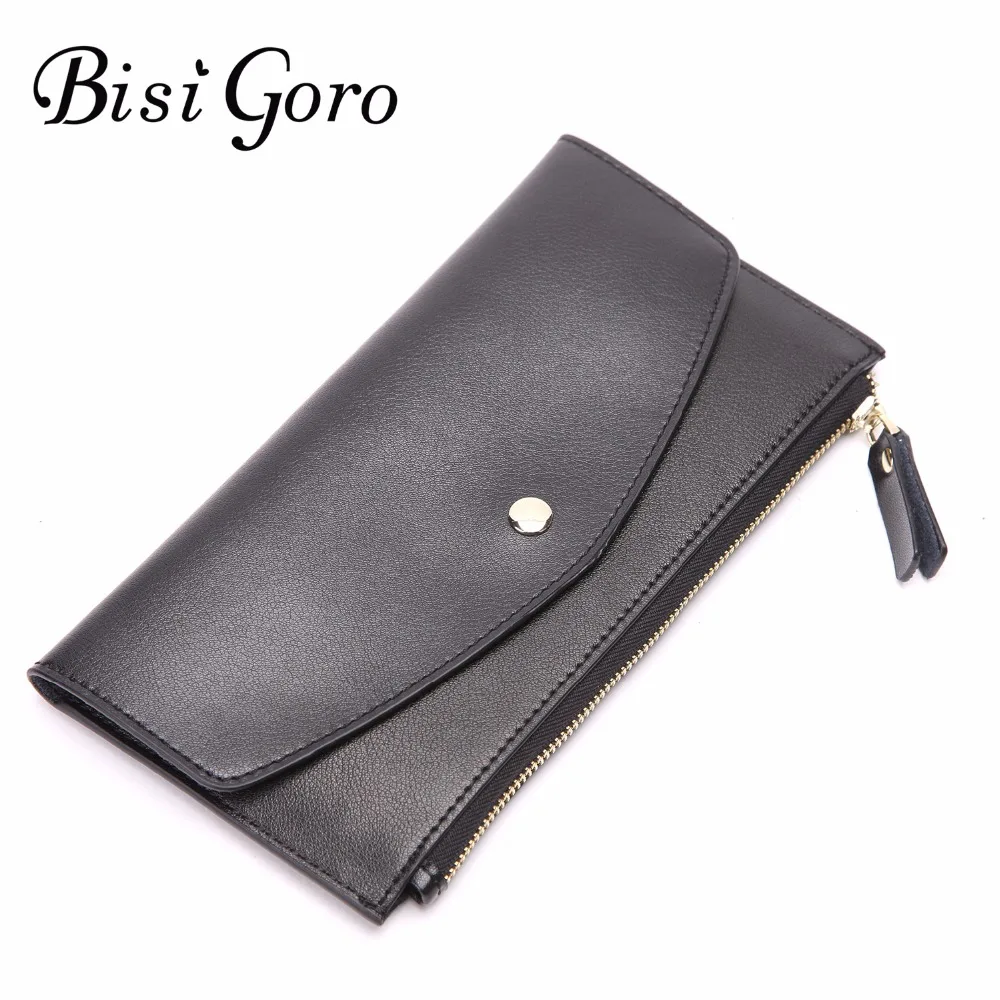 

Bisi Goro 2019 New Long Wallet Women With 6 Card Holders Casual Womens Wallets And Purses Cowhide Leather Clutches Solid Zipper