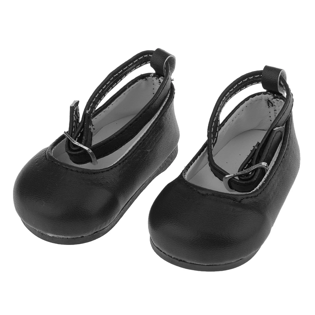 Black Patent Leather Pump Dolly Ballerina Ankle Strap Shoes for 18 inch Girl Doll Clothes Accessories