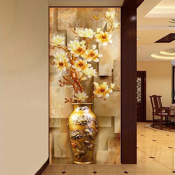 

Customize Mural Wallpaper Designs Chinese Retro Painting Vase Magnolia Wall Mural Living Room Entrance Wall Decor Wall Coverings