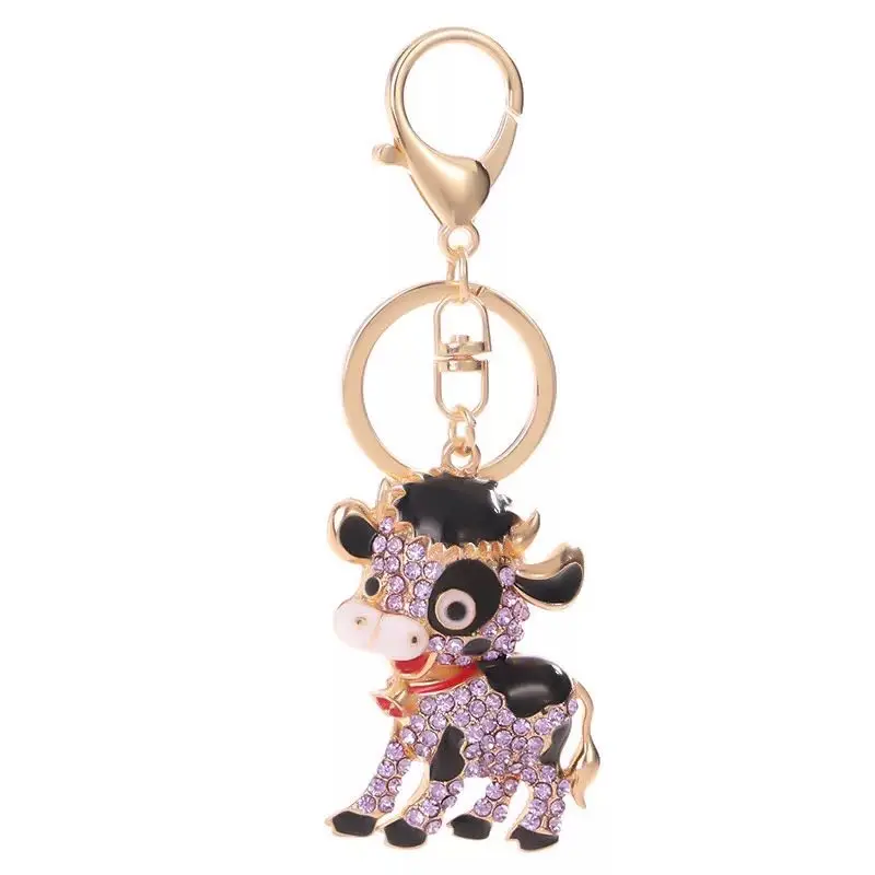 Креативный Модный популярный сплав кристалл Маленькая корова брелок автомобильный брелок для ключей пара подарок Шарм Ювелирный брелок для ключей