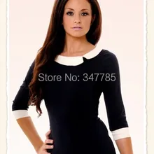 Женское винтажное платье 50s mad men inspired с коротким рукавом, черное платье с белым воротником, Ретро стиль, миди, платья-карандаш, плюс размер 4xl, vestidos