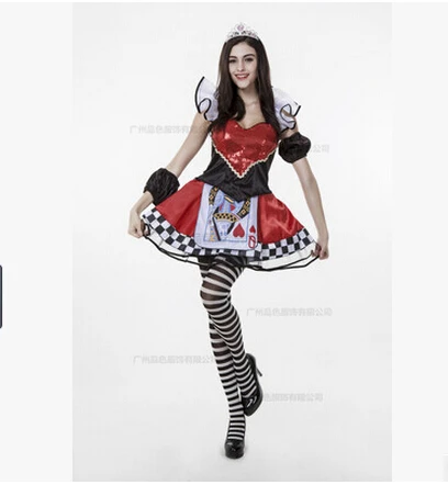 queen of hearts fancy carnival dress poker queen sexy halloween costume set dress crownsleeve