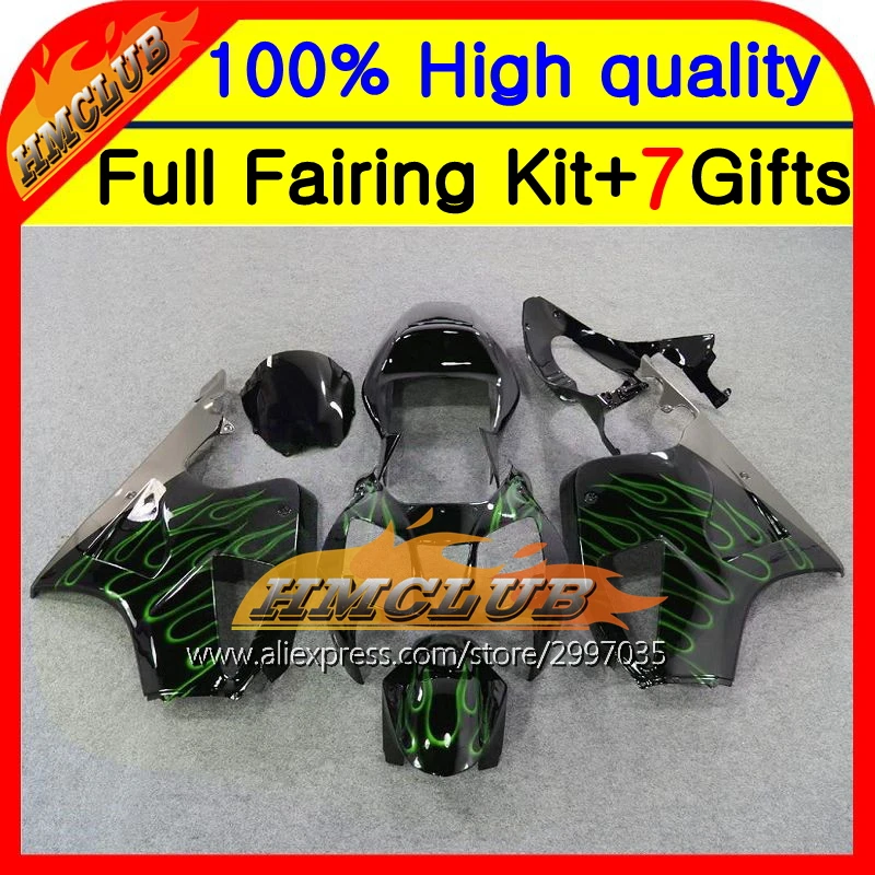 

Body For HONDA VTR1000 00 01 02 03 Green flames 04 05 06 07 46HM67 VTR1000R RC51 SP1 SP2 RTV1000 VTR 1000 Black 00-07 Fairing