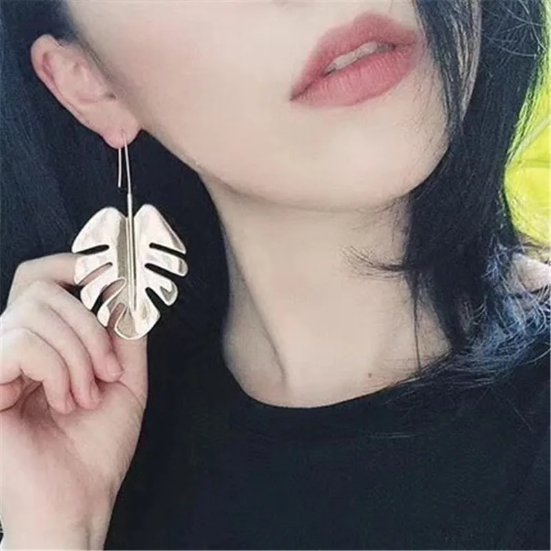 

New Bohemian Monstera Leaf Drop Dangle Earrings Women Gold Color Statement Tropical Plant Summer Jewelry Brinco Bijoux Gift