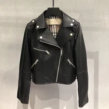 Весенняя эксклюзивная Одежда Женская куртка из натуральной овчины Байкерская Осенняя Женская куртка мотоциклетная кожаная куртка