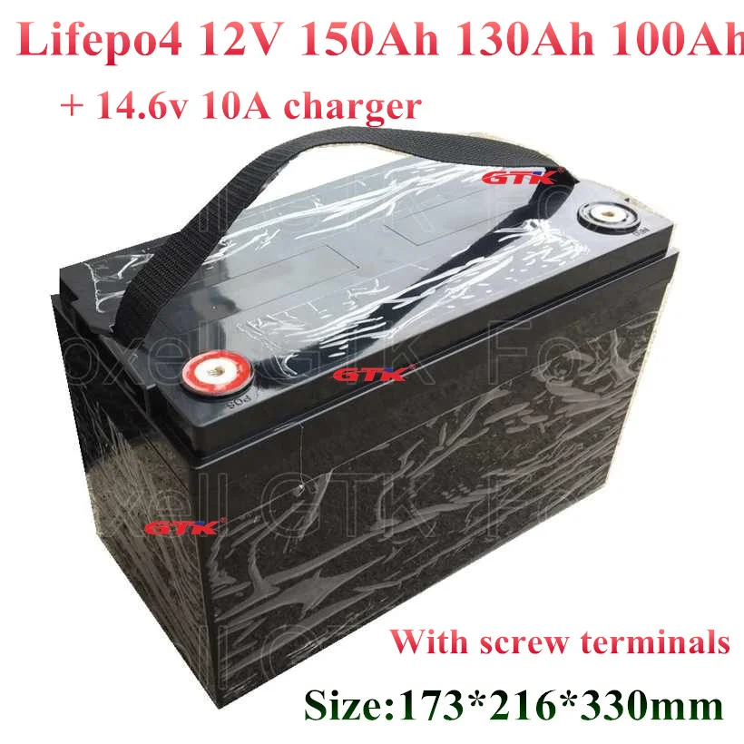 

GTK 12V 150Ah 130AH 120ah 100ah LiFePO4 Power Battery Pack for Boat trolling motor RV Solar Energy Yacht replace 100Ah +10A char