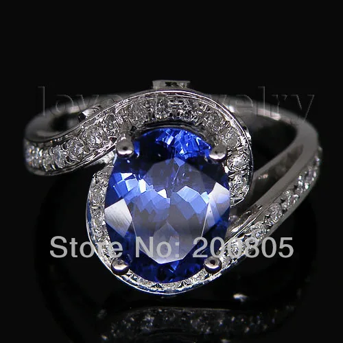 

Luxury Jewelry Vintage Oval 7x9mm Solid 14k White Gold Diamond AAA Tanzanite Ring WU106