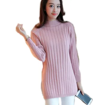 

2018New Casual Autumn Winter Women Knitted Sweater Pullovers Half-Collar Long Sleeve Female Bottom Sweater Slim Soft MujerCQ2245