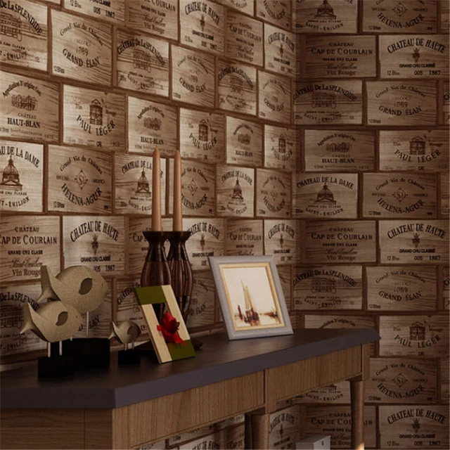 Beibehang Américain Rural Imitation Placage De Bois Du Vin Beibehang Américain Rural Imitation Placage De Bois Du Vin étiquette Motif Rétro Papier Peint Restaurant