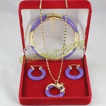 

fine Lovely Wonderful Purple gem Dragon Pendants Necklace Earring Bracelet Set gem women's jewelry lady's Jewelry American style