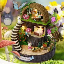 Y005 деревянный Миниатюрный Кукольный дом модель строительные наборы мебель игрушки DIY кукольный домик фантазия лес вращать движение музыки