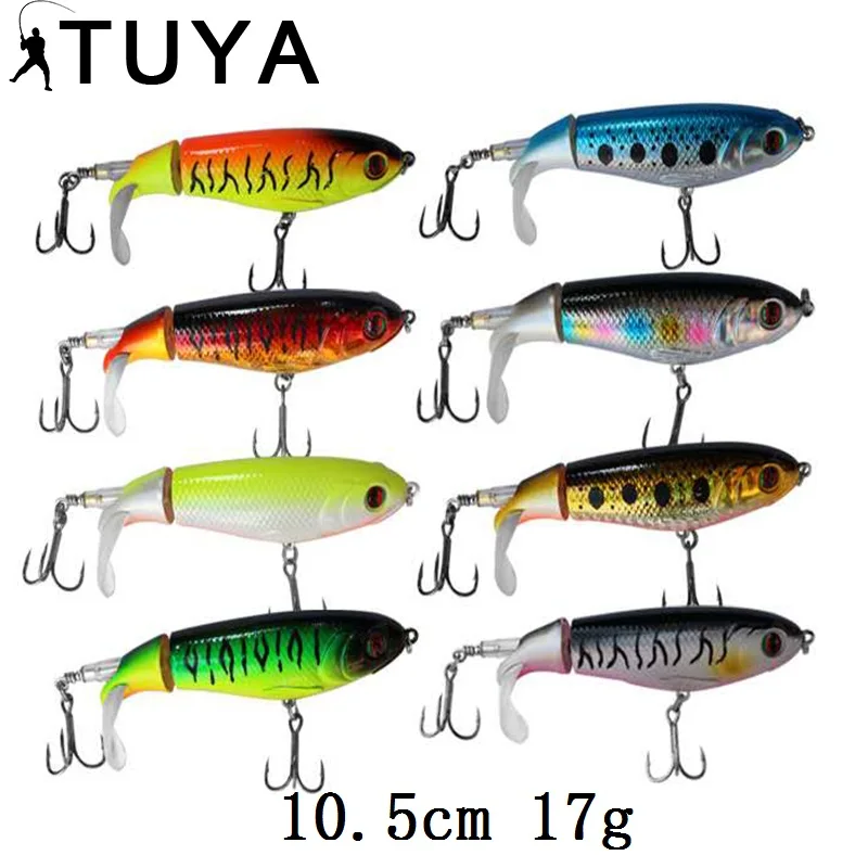 

TUYA 8pcs/set Rotating Tail Topwater Fishing Lure Trolling Wobblers Popper Minnow artificial bait Bionic fish whopper plopper