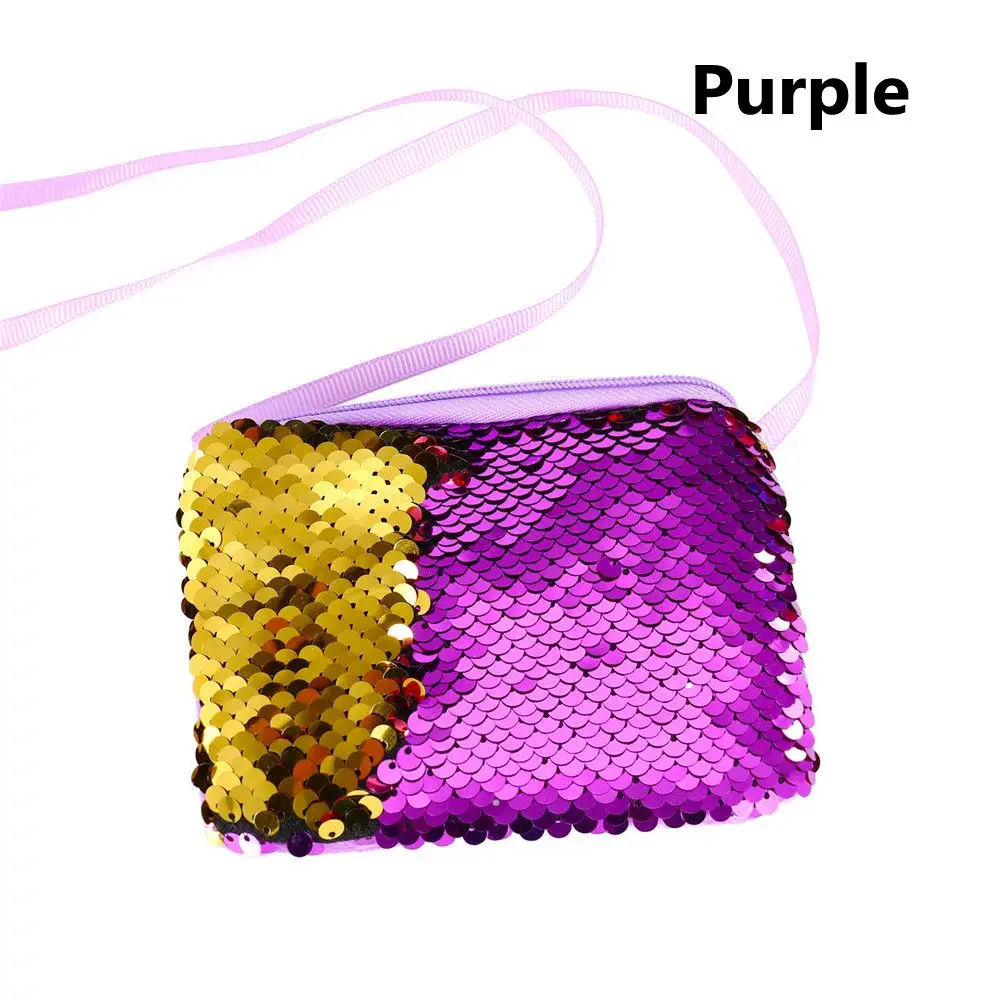 New Fashion Kids Girl Glittering Purse Mermaid Sequins Coin Purse Wallet Women Handbag Party Zipper Clutch Bag Earphone Package - Цвет: Фиолетовый