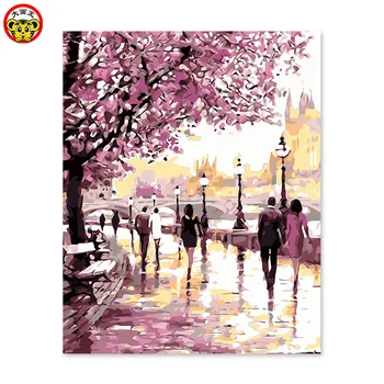 

painting by numbers art paint by number Paris spring walks the streets, rains its own color acrylic color street walking crowd f