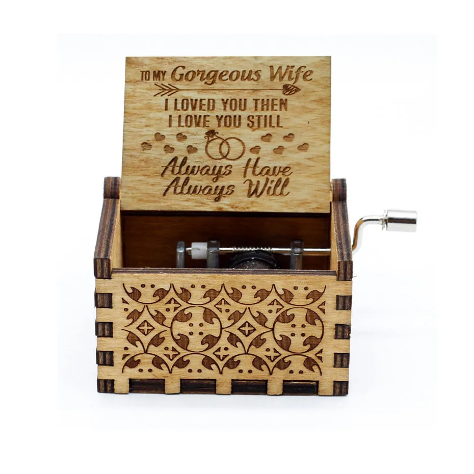 Hand Crank Music Box for Daughter Gifts from Dad, You are My Sunshine Unique Gifts for Daughter Vintage Wooden Music Box - Цвет: TO MY WIFE