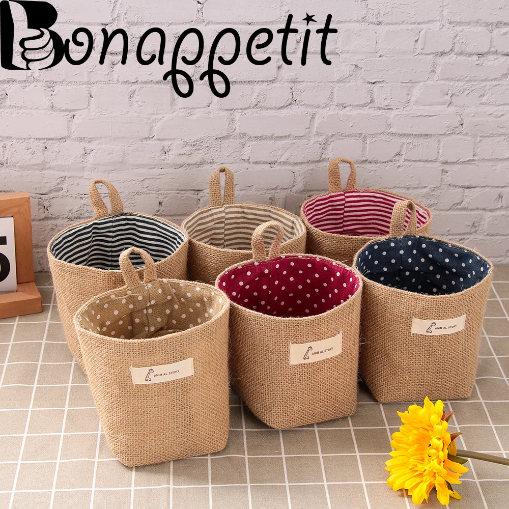 

Sundries Basket Jute Pouch Storage Hanging Grocery Flowerpot Organizer Supermarket Sack Cloth Storage Bag Kitchen Supplies
