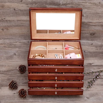 

Wooden Jewelry Box/Jewel Case Cabinet Armoire Ring Necklacel Gift Storage Box Organize, Classic Design Multifunction Storage Box