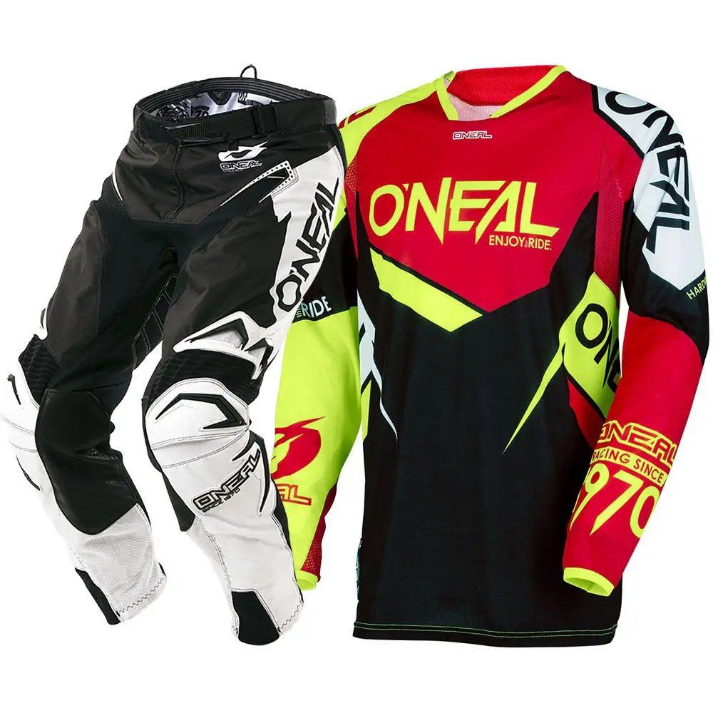 

NEW 2018 MX Hardwear Flow-True Red Hi-Viz Jersey Pants Motocross Gear Set Black Red