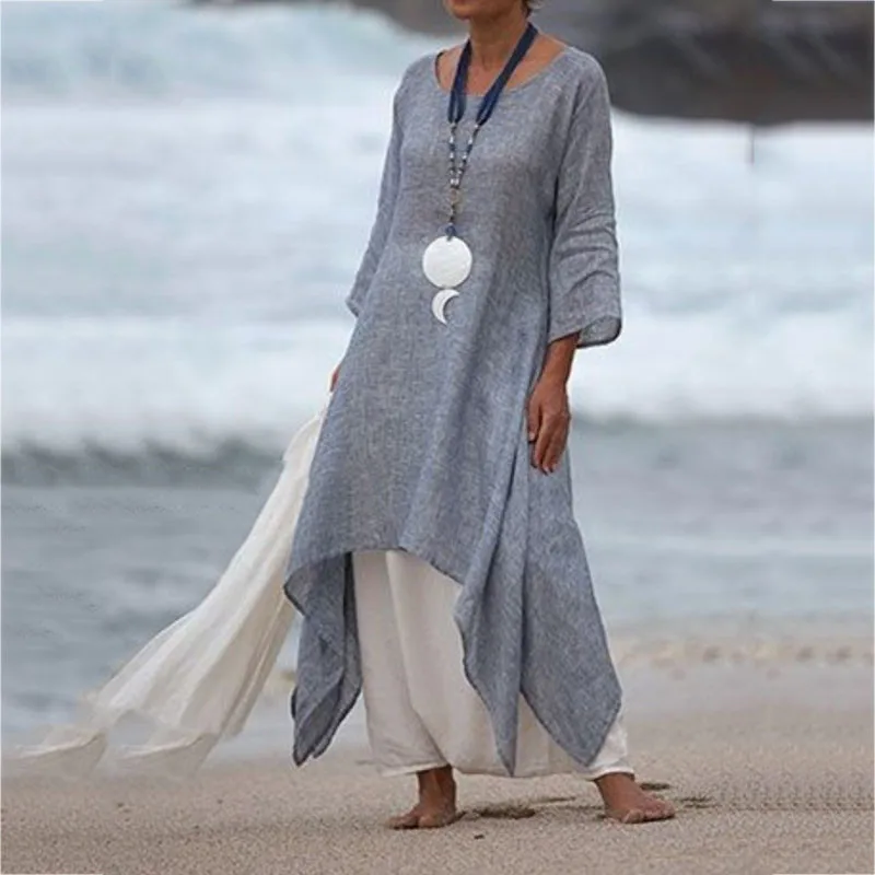 Women Casual Sleeve Beach Solid Long Dress Plain Maxi Dresses White