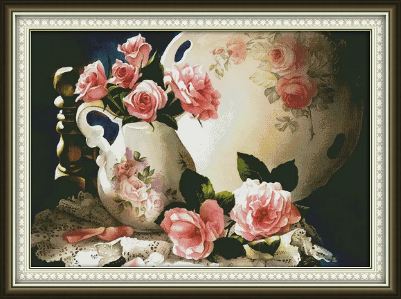 Очаровательные Цветочные фарфоровые принтованные холщовые DMC счетные китайские