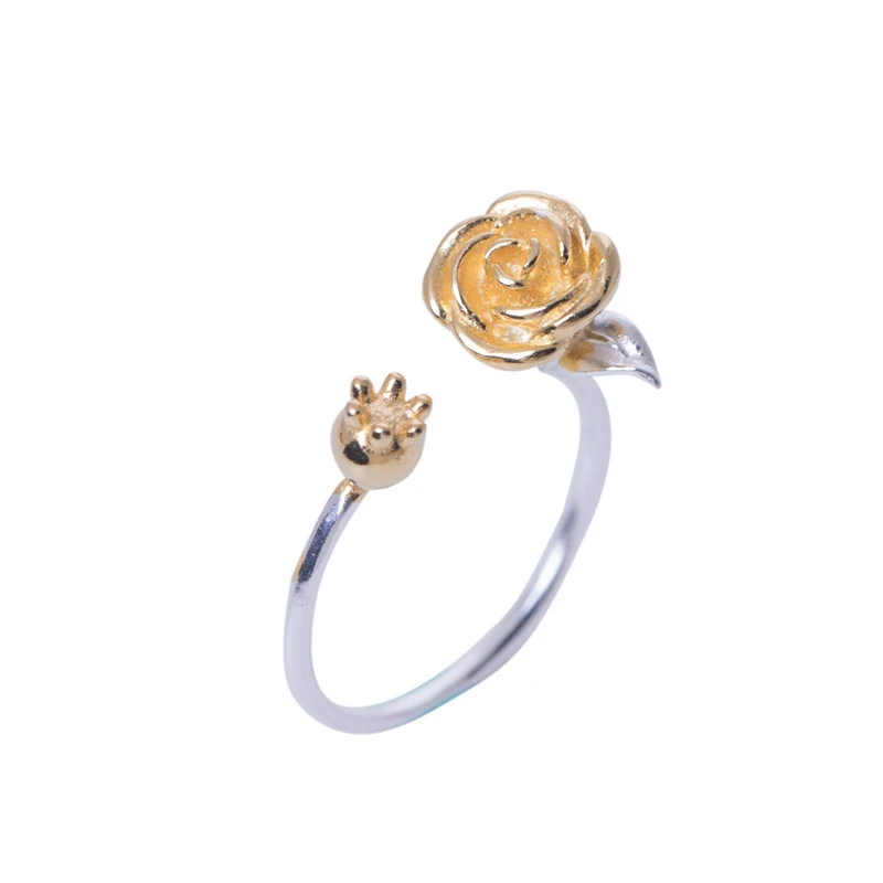 

Richight-JZ1205 Fashion Classic Korean 925 Sterling Silver Flower Ring Female Trend Rose Open Resizable Rings for Women Gift