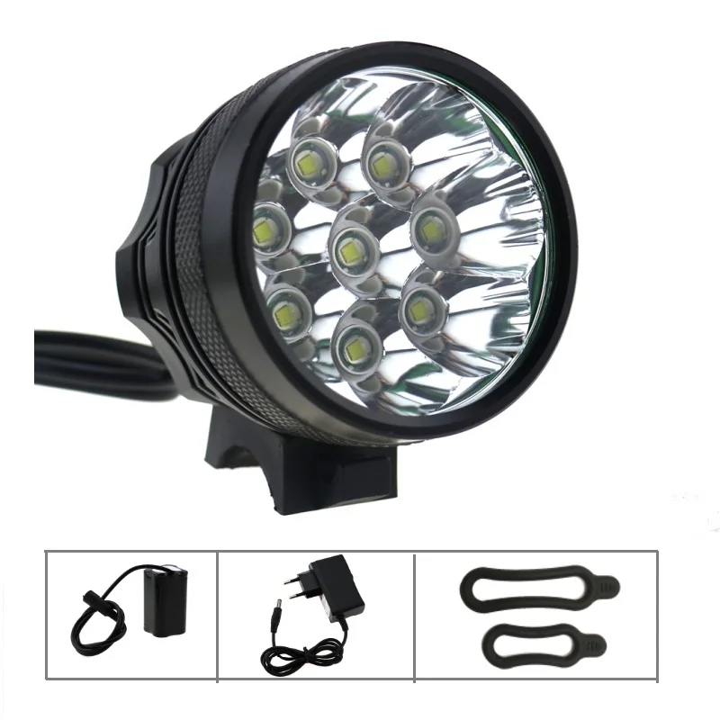 

12000 Lumen 8T6 Bicycle Light Headlight 8x CREE XM-L T6 LED Helmet Bike Lamp Flashlight + 8.4V 18650 Battery Pack + Charger Plug