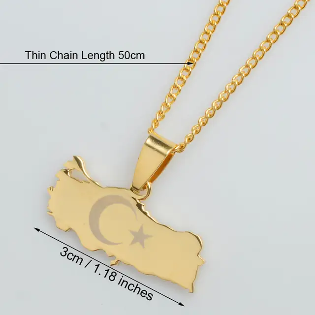 Online Anniyo Turkey Map Flag Gold Color Silver Placeholder Anniyo Turkey Map Flag Gold Color Silver Pendant Necklace For Women Men