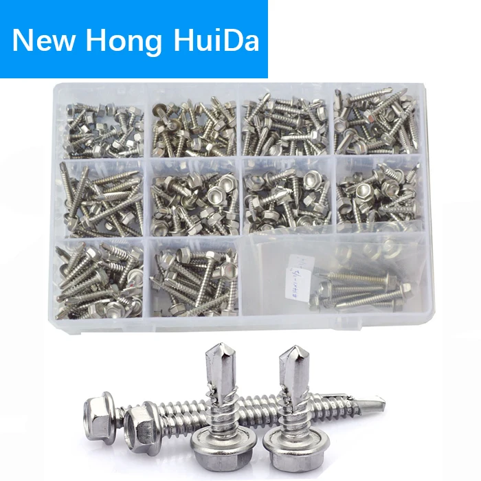 

External Hex Self Drilling Screws Hexagon Metric Thread Self Self Tapping Bolt Assortment Kit Set 304 Stainless Steel #8 #10
