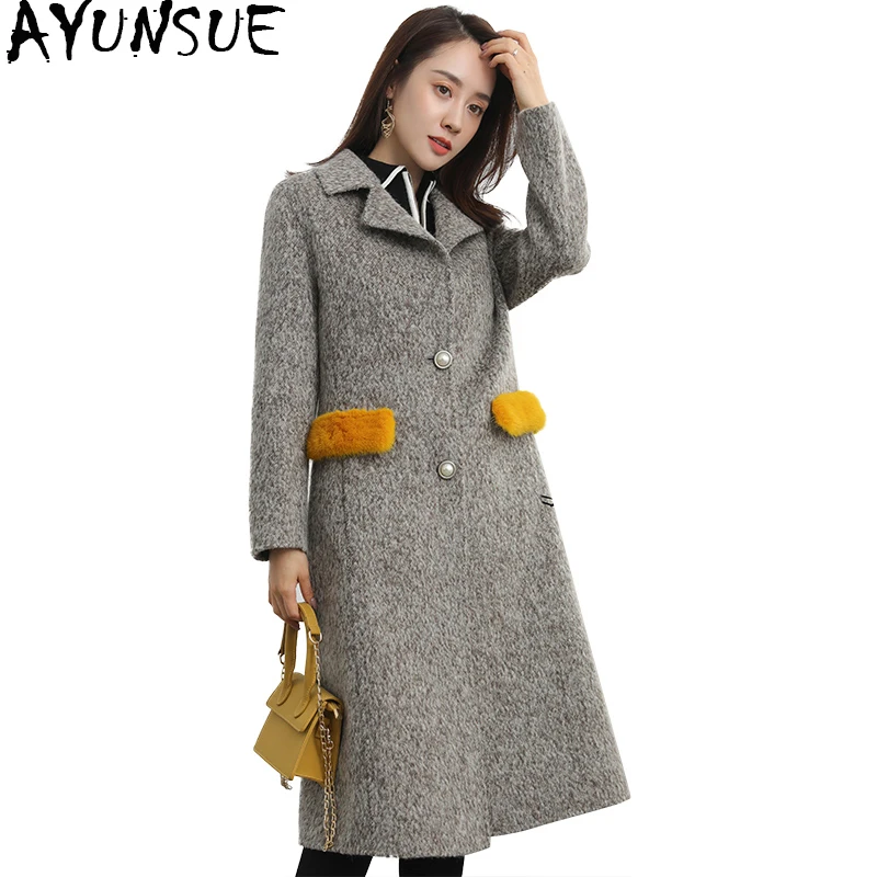 Manteaux Femme Vison Gray Automne Wyq1984 Nouvelle De Veste Laine Coffee Fourrure Longue 2018 Ayunsue Femmes Femelle Poche Manteau Hiver Naturel a1WcUPqg4O