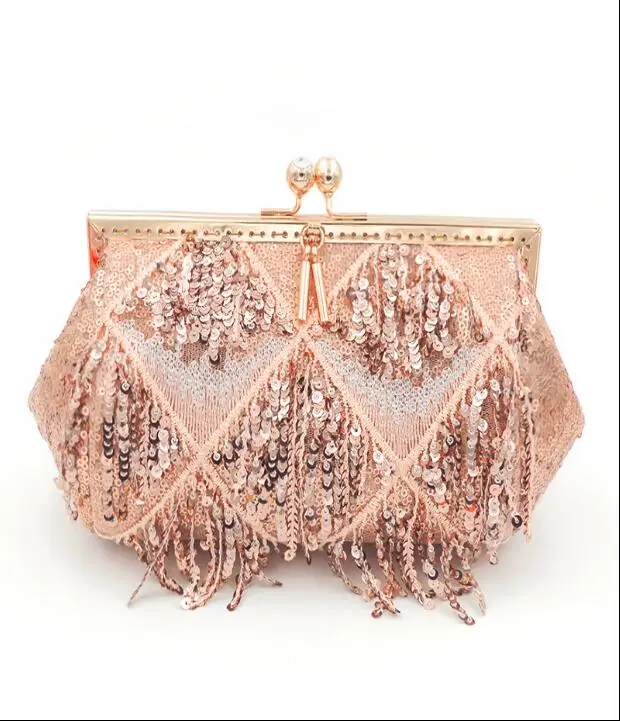 

Angelatracy 2018 Fashion Sequined Ins Diamond Lattice Frame Tassel Chain Bohemian Summer Women's Shoulder Messenger Evening Bag