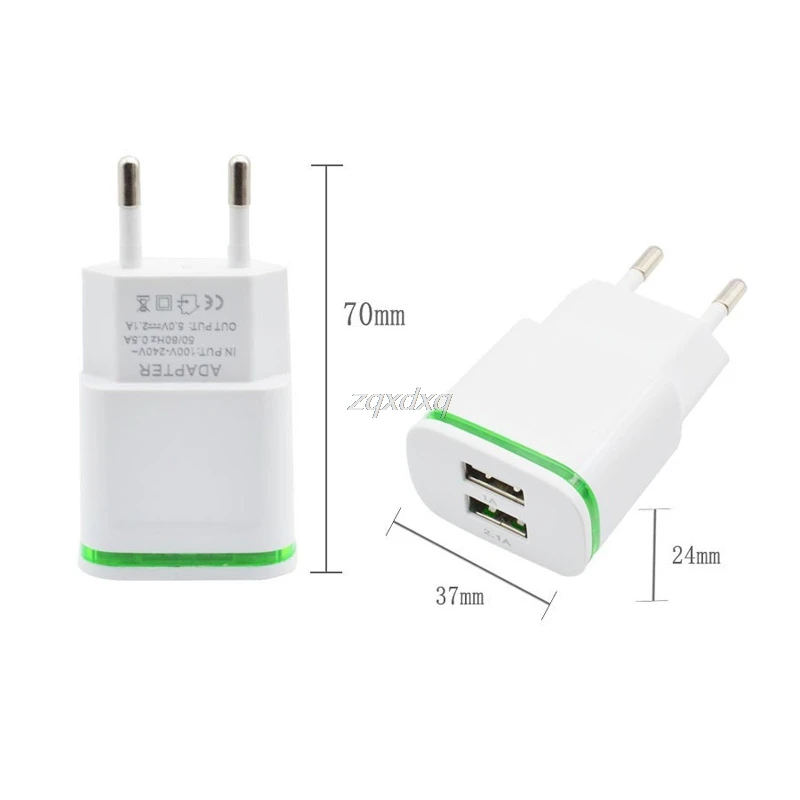 Светодиодный свет Dual USB зарядное устройство ЕС 5 в 2A 2 порты зарядки стены адаптеры питания для iPhone Smasung Xiaomi huawei электронные элементы