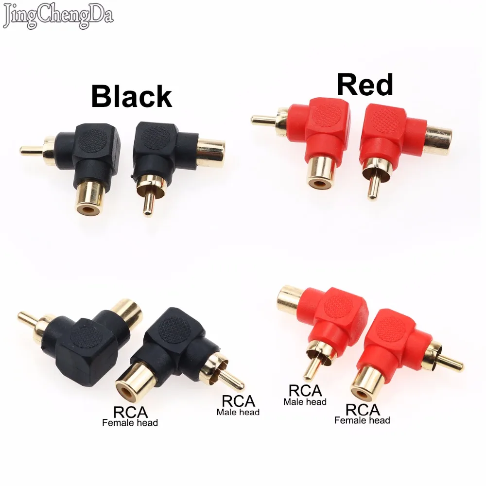 

JCD High quality RCA Connector Plug Adapters Male to Female 90 Degree Right Angle M/F Gold Plated Connector Black /Red