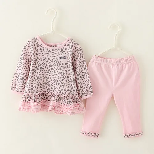 Комплекты одежды для маленьких девочек с леопардовым принтом Повседневная блузка с длинными рукавами, костюмы футболка+ штаны, Детская весенняя одежда для младенцев Одежда для девочек - Цвет: Розовый