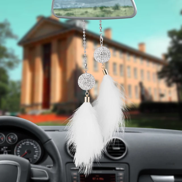 Car Pendant Cartoon Crystal Diamond Couples Hanging Ornament Auto Rearview  Mirror Interior Feather Decoraction Accessories Gifts