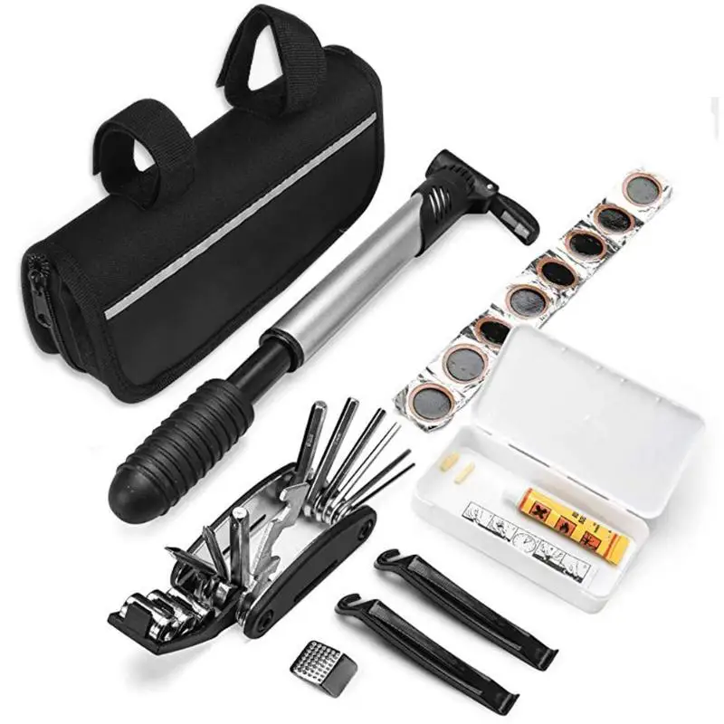 

Cycling Bicycle Tools Bike Repair Kit Set with Bicycle Pump Black Tire Patches Combination Tool Tire Levers Tire File Rubber Tub