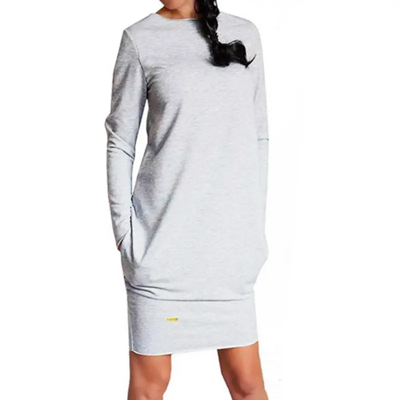 Long-sleeved Slim Bottoming Warm Dress 2019 New Hot Sale Solid Color Round Neck Casual Bag Large Size Dress Plus Size Dress