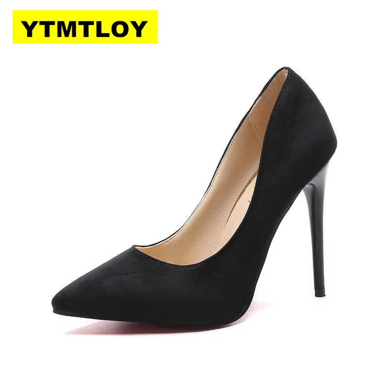 Plus Size 44 Pumps Women Shoes Red Flock Slip-On Shallow Wedding Party Pointed Toe High Heels Pump Chaussures Femme 2019
