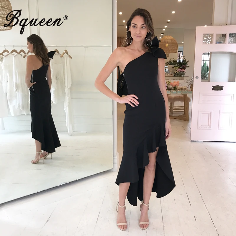 

Bqueen New Fashion One Shoulder Elegant Women Mermaid Sleeveless Dress With Bow Women Bandage Party Dress Vestidos