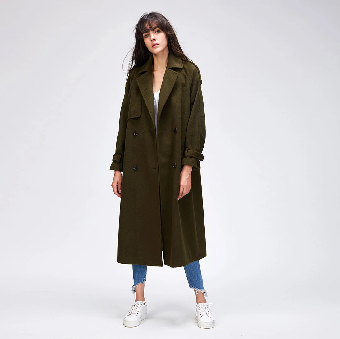 Beste JAZZEVAR 2019 Herfst winter Nieuwe vrouwen Casual wol blend trenchcoat oversized Double Breasted X Lange jas met riem 860504