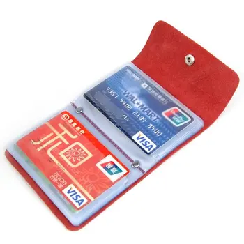 

SOSW-Red Premium Leather Wallets Credit Card Holder ID Business Case Purse Unisex