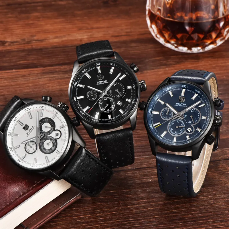 BENYAR мужские часы лучший бренд класса люкс кварцевые часы мужские спортивные модные синие аналоговые кожаные мужские наручные часы водонепроницаемые часы