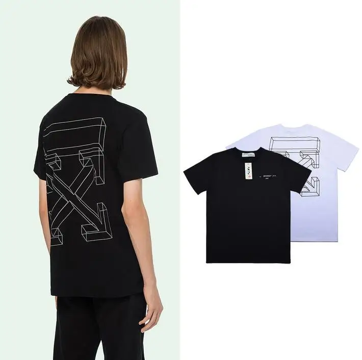 

3D arrow sketch 18SS Off-White OW Men/Women Couple Lovers models Fashion Loose Cotton Casual Short sleeve Round neck T-shirt