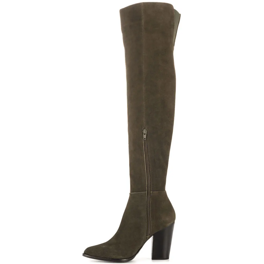 

Black Over Knee High Round Toe Long Boots Chuky Square Heel Shoes Ladies botas militares bota feminina Women 2015 Made-to-order