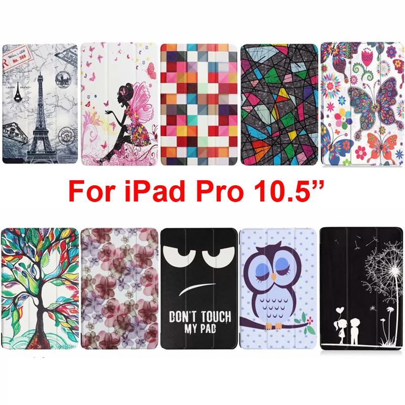 

Nice Painting Flip Cover For iPad Pro 10.5 Case Air 3 10.5" Protector Stand Shell Butterfly Girl Tower Tree Owl Flower Print