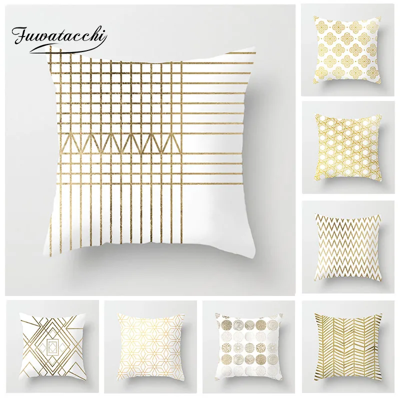 

Fuwatacchi Rose Gold Stripe Printed Cushion Cover Geometric Pillow Cover For Decor Home Sofa Chair Decorative White Pillowcases