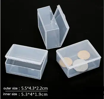 

50pcs/lot Small rectangular box Transparent plastic box Storage Collections Container Box Case for screws coins 5.5*4.3*2.2cm