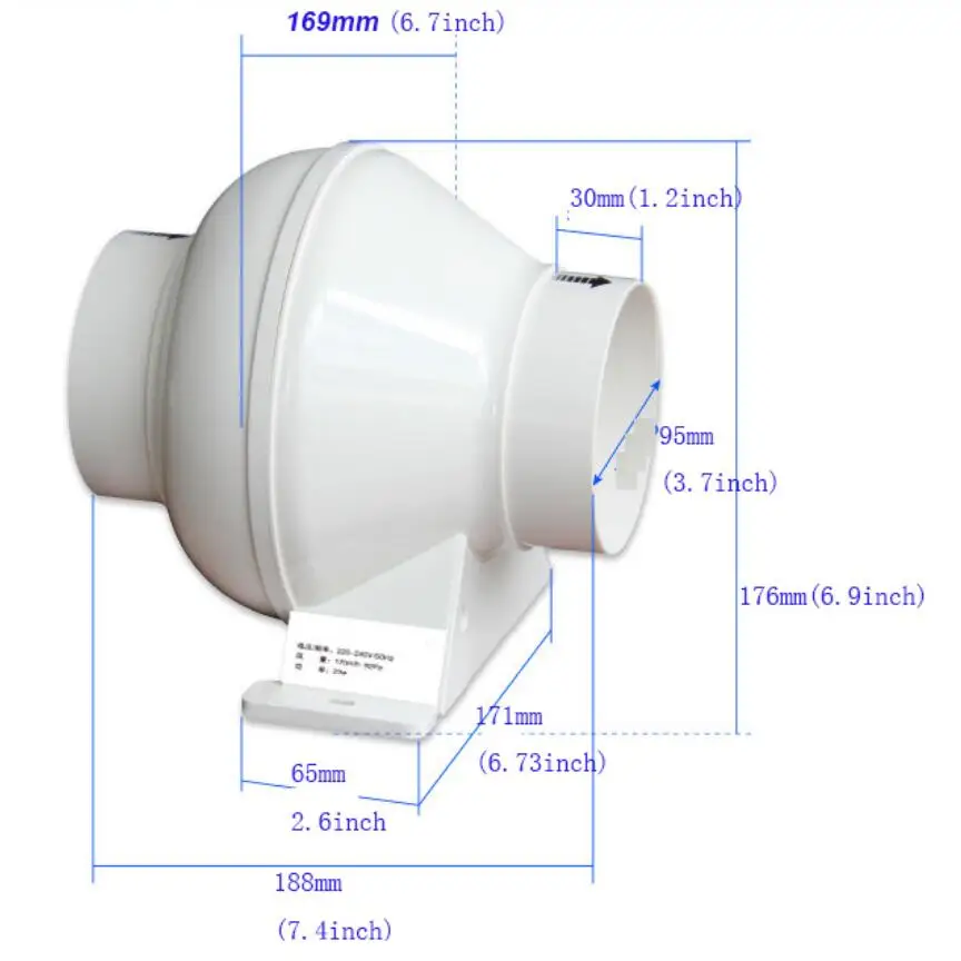 220 В 6,7 дюйма встроенный канальный вентилятор, вытяжной вентилятор для труб, мини вентиляционный вентилятор для потолка, вентилятор для ванной комнаты, вентилятор для кухонного туалета