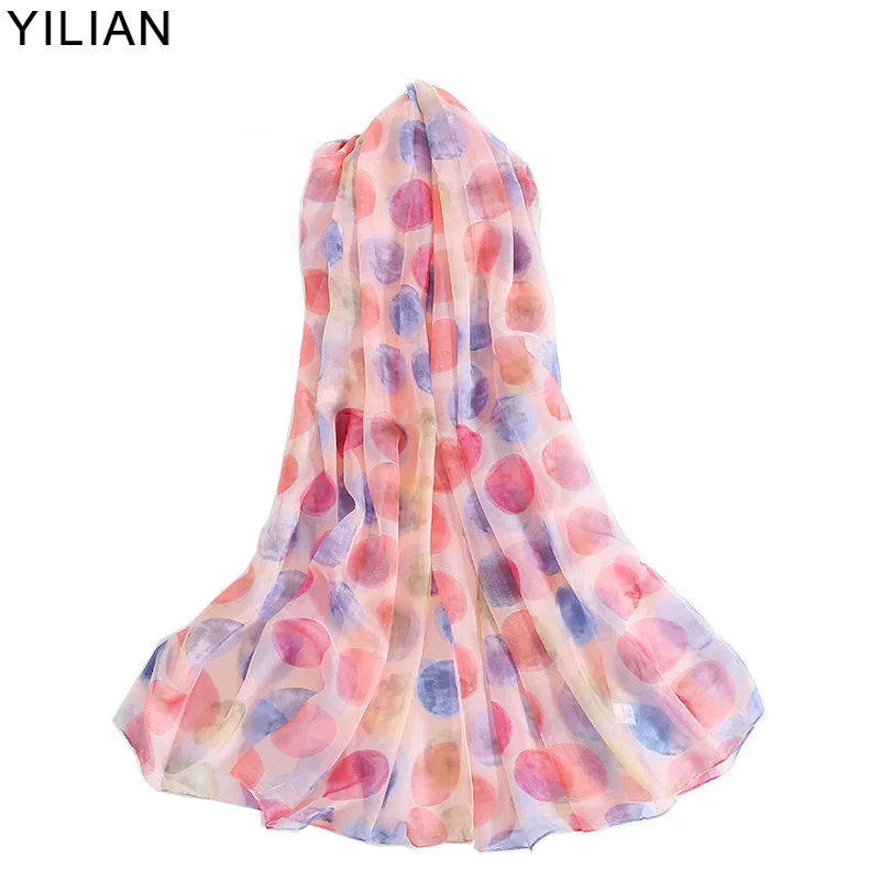 

YILIAN Dot Print Silk Beach Scarf Soft 2019 Spring&Summer Fashion Sunscreen Women Luxury Brand Shawls SC153