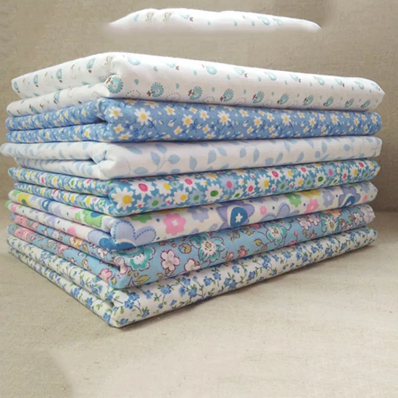 

7pcs/lot 100% Tissus Cotton Fabric Telas Patchwork Fabric Fat Quarter Bundles Fabric For Sewing DIY Crafts Blue Color 25*25cm X