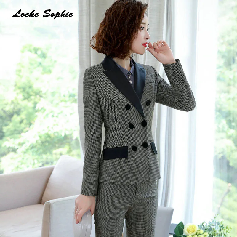 Women's Plus size Blazers coats 2019 Autumn cotton blend Splicing Double-breasted Small Suits jackets ladies Skinny Blazers Suit
